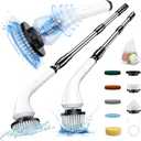 Electric Spin Scrubber-Cordless Cleaning Brush with 8 Replaceable Brush Heads and Adjustable Extension Handle, Dual Speed Electric Spin Brush for Cleaning Bathroom, Tub, Tile, Floor, etc (White)