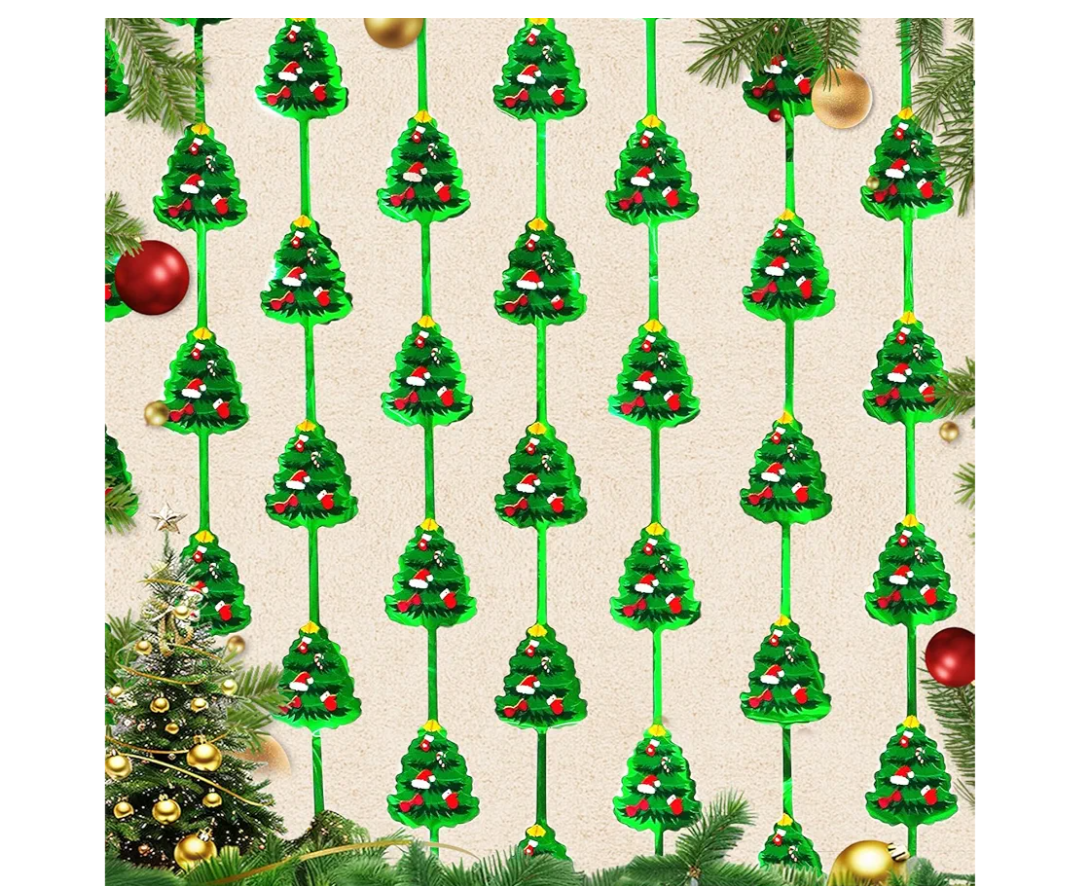 Otalibo Christmas Party Backdrop Decorations 2 Pack 3.3x6.6ft Red Silver Green Photobooth Props Christmas Tree Pattern Metallic Tinsel Streamer Foil Fringe Curtains for Wall Door Ugly Sweater New Year