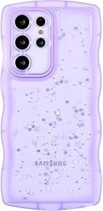 Cyberowl Compatible with Samsung Galaxy S22 Ultra, Cute Kawaii Bling Sparkle Glitter Frame Shape Soft Silicone Shockproof Protective Phone Case Cover for Women Girls Purple