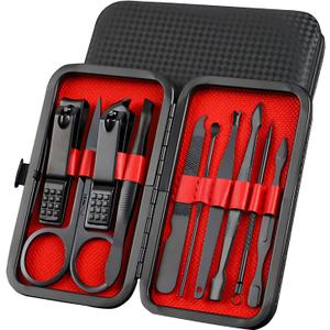 Nail Clippers Set, 10 PCS Professional Manicure Set and Pedicure Kit with Travel Case,Stocking Stuffers, Christmas Gift for Men and Women (Black)