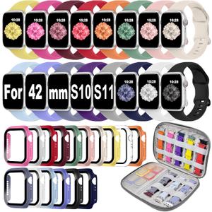 16 Pack Band Compatible with Apple Watch Bands for Women Men, Screen Protector Case Band&Organizer for iWatch Series 11 10 9 8 7 6 5 4 SE, Size 42mm (Series 10)