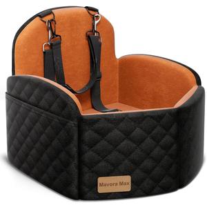 Dog Car Seat for Small/Medium Dogs, Elevated Dog Booster Seat Memory Foam Puppy Car Seat with Washable Cover, Travel Safety Pet Seat for Car with Storage Pockets Up to 35 lbs (Black/Brown)