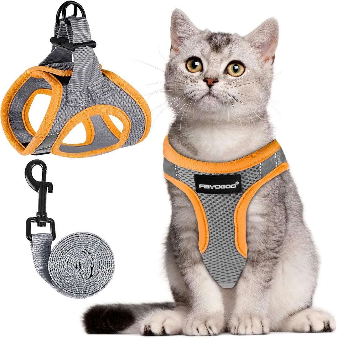 FAYOGOO Cat Harness, Cat Leash and Harness Set for Walking Escape Proof, Harness for Small Cats/Small Dogs, Large Kitten/Puppy Harness and Leash, Harness for Cats (Gray, XX-Large) (XXL(Chest 16-18''))