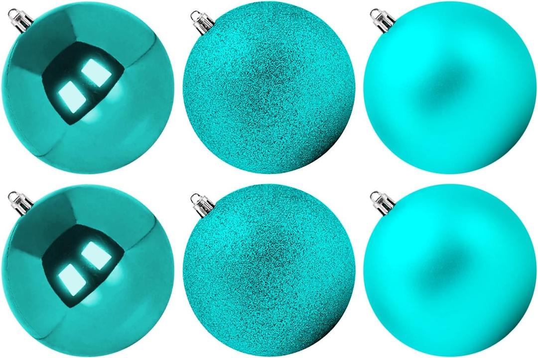 Benjia Extra Large Size Outdoor Christmas Ornaments, Oversized Huge Big Shatterproof Xmas Christmas Plastic Balls for Outside Lawn Yard Tree Hanging Decorations (4"/100mm, Teal, 6 Packs)