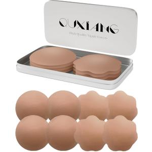 QUXIANG 4 Pairs Pasties Women Nipple Covers Reusable Adhesive Silicone Nippleless Covers Bra for Dress (03 Coco)