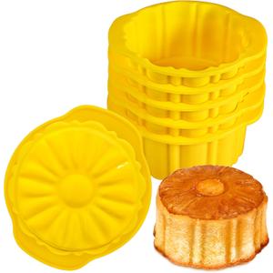 KOLUTI Pineapple Upside Down Cake Pan Set of 6, Nonstick Silicone Round Cake Mold Cups, Small and Stackable Homemade Decorative Baking Cup Oven Safe (3.8"X3.8"X2.3"), Dishwasher Friendly