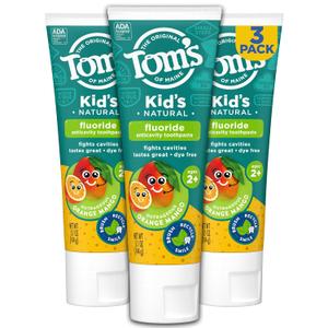 Tom's of Maine Kids Natural Toothpaste with Fluoride for Ages 2+, Outrageous Orange Mango, 5.1 ounces (3 Pack)