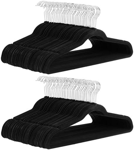 Amazon Basics Slim Velvet, Non-Slip Suit Clothes Hangers, Pack of 100, Black