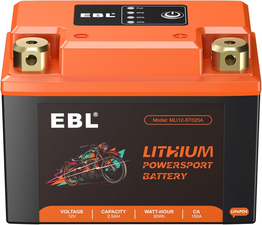 EBL Lithium YTX4L-BS, 75CCA Lithium LiFePO4 Motorcycle Battery, 12V 2.5Ah ATV, UTV, Jet Ski, 4 Wheeler, Quad, Riding Lawn Mower, Tractor, Scooter, PWC, Seadoo, Polaris and Generator Battery