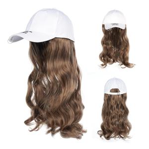 Hat Wig for Women Baseball Cap with Hair hat with hair attached for women Extensions Adjustable Hat Attached 31" Long Wavy Hairpieces Synthetic Wig (White hat-Black letters-18T Dark Ash Blonde)
