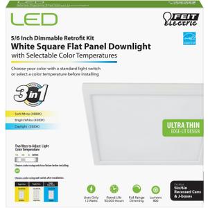 Feit Electric 74208 LED Square Flat Panel Downlight, Dimmable, Ultra Thin and Edge-Lit Design, Color Selectable Ceiling Flush Mount Light, Fit 5"/6" Recessed Can Light Fixture, 50,000-Hour Lifetime