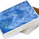 collectiblesBuy Handmade Chevron Mosaic Pattern Jewelry & Keepsake Box - Blue & White Bone Inlay Decorative Storage for Home & Office | Premium Decorative Item