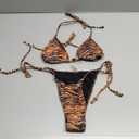 RoseSeek Women's 2 Pieces Zebra Striped Bikini Set Halter Triangle Swimsuit Y2K Tie Side Bathing Suit Brown Small