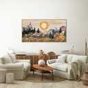 Rantodecor Boho Mountain Framed Canvas Wall Art, Western Daisy Floral Landscape Wall Decor, Rustic Fern Flowers Art Painting, Modern Fantasy Nature Sun Artwork for Bedroom Living Room Office 40"x20"