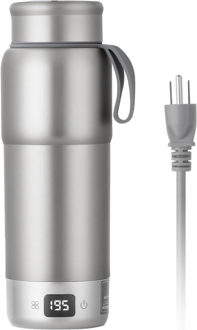 Pure titanium Electric Heated Travel Kettle,17.5 oz,Double-layer vacuum, Portable Electric Kettle, Adjustable Multi-Temperature Settings, 100V-240V Compatible, Grayl Water Bottle.