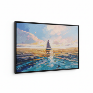 Abstract Boat Canvas Wall Art Colorful Sailboat Picture Pink and Blue Ocean Prints Coastal Seascape Wall Art Blue Sailboat Poster Abstract Ocean Painting Sea boat Canvas for Walls, Large Size 58x29 Inches (58L" x 29W")