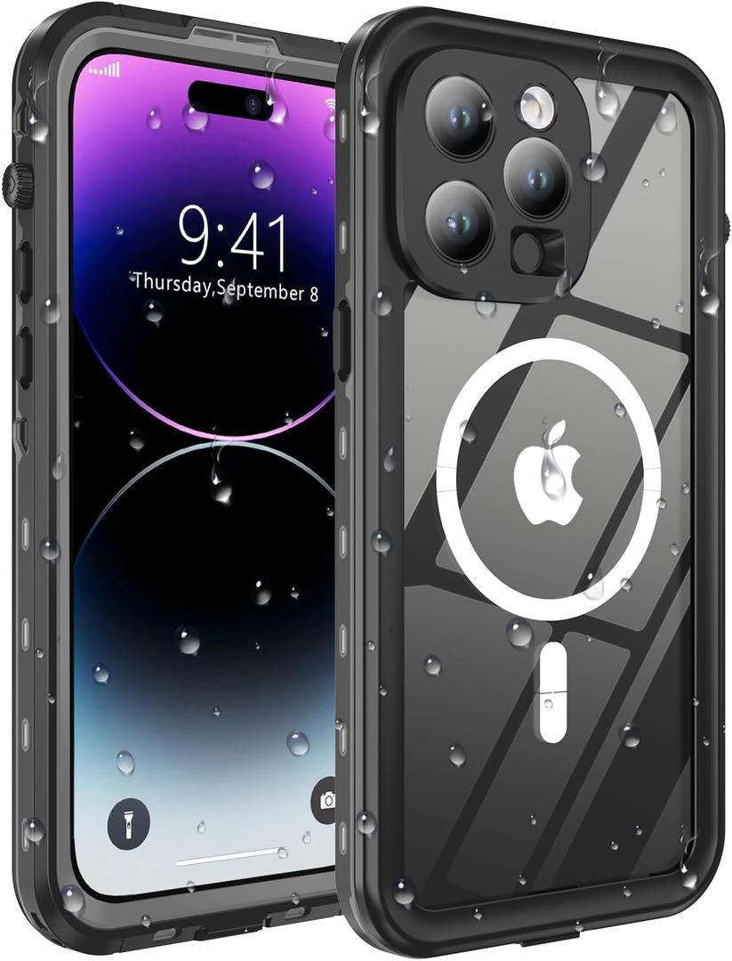 for iPhone 14 Pro Case Waterproof, [Shockproof] [Dustproof] [IP68 Waterproof] Full-Body Hard Case Built-in [Lens Screen Protection] for Diving Case (Black, for iPhone 14 Pro 6.1in)