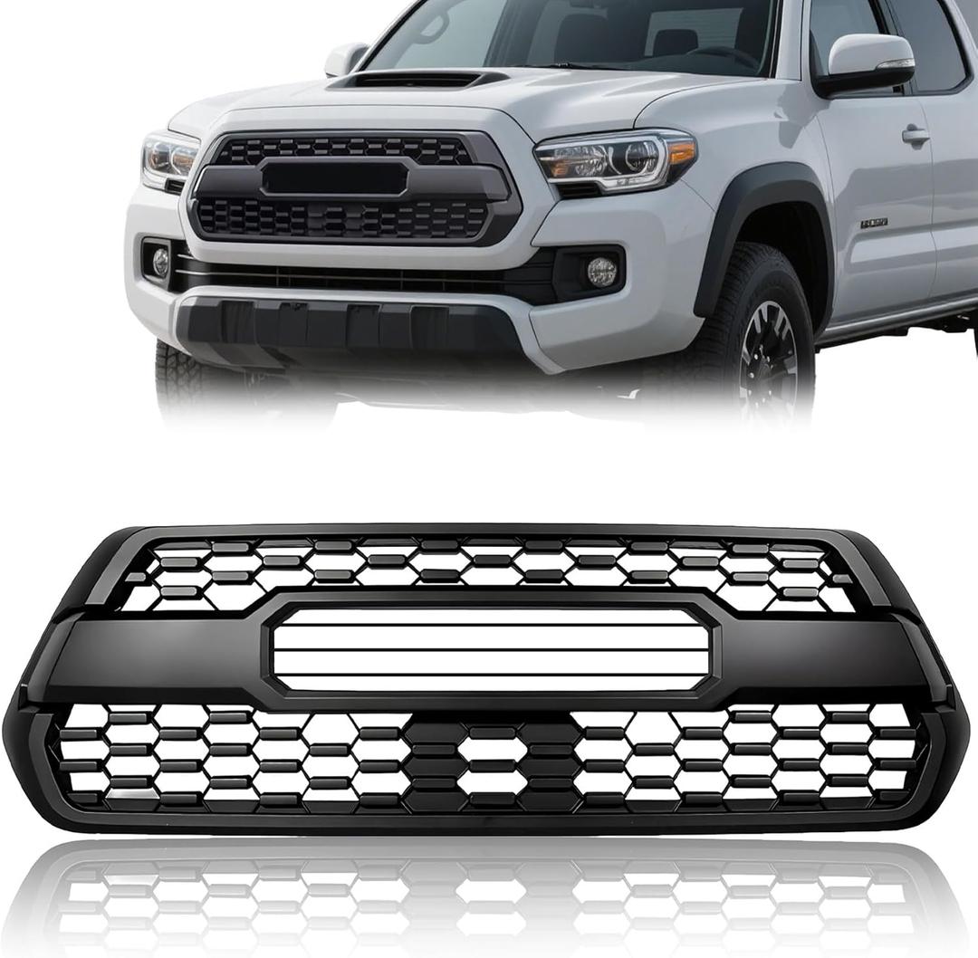 Front Grill Compatible with 2016-2023 Tacoma SR SR5 TRD Sport TRD Off-Road Front Hollow Grille with Letters ABS Plastic Matte Black (Matte Black Tacoma front grill)
