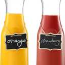 Set of 2 Glass Carafe with Lids, 1 Liter Water Pitcher Carafe for Mimosa Bar, Brunch, Cold Water, Beverage, Wine, Iced Tea, Lemonade - 2 Wooden Chalkboard Tags Included