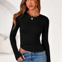 PRETTYGARDEN Womens Long Sleeve Shirts 2026 Fall Trendy Crewneck Slim Fit Asymmetrical Going Out Tops Ruched Tee Y2k Clothes (XL)