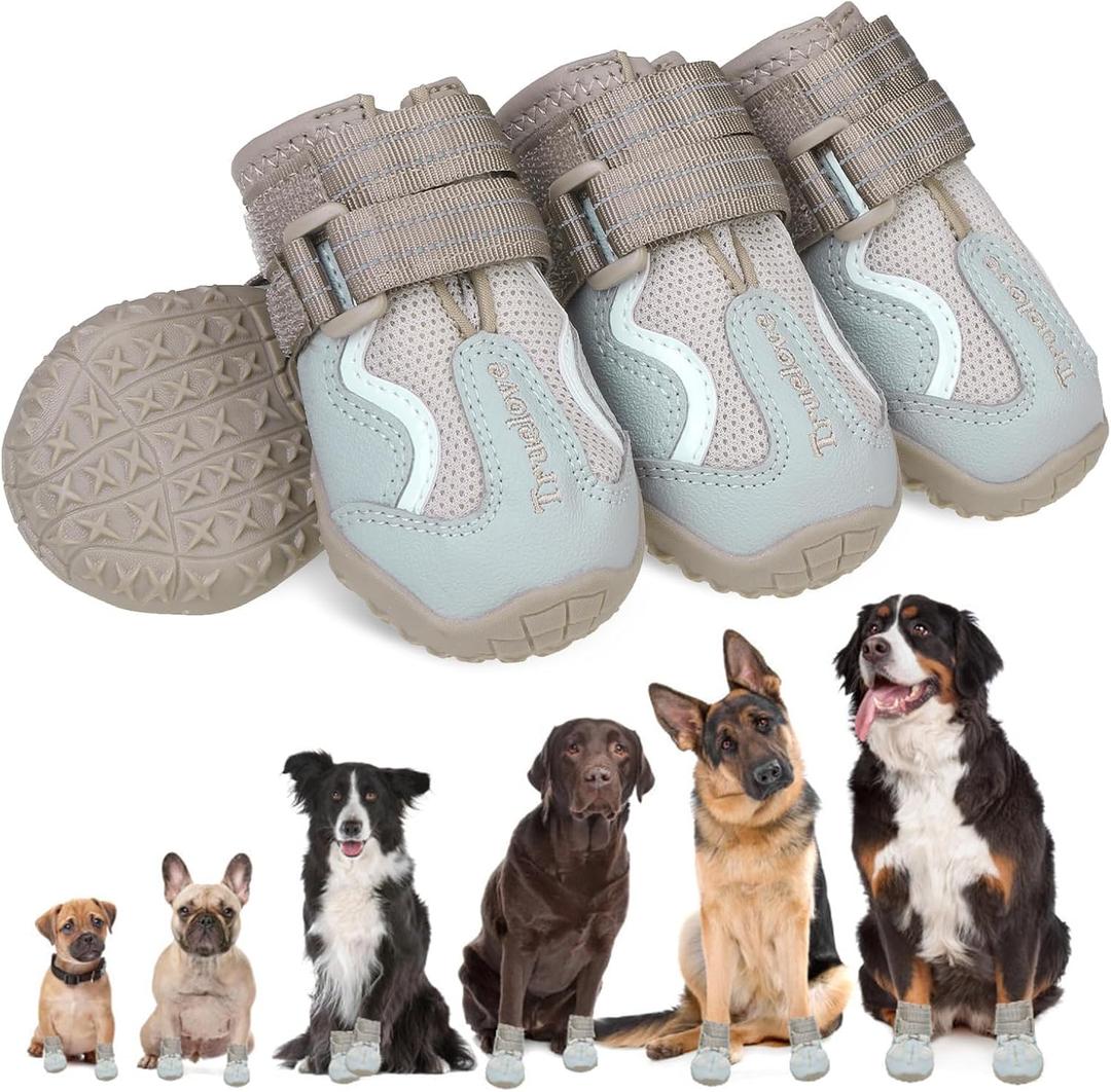 EXPAWLORER 4PCS Anti-Slip Dog Shoes - Breathable Mesh Dog Booties & Paw Protectors with Reflective Straps for Outdoor Cold/Hot Pavement, Indoor Hardwood Floors, Dog Boots for Small Medium Large Dogs (Size 4: 2.48"x2.18" (L*W) (Pack of 4))