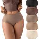 SHARICCA Seamless High Waisted Underwear for Women Cheeky Underwear Wave Edge No Show Bikini Panties Ribbed Panties Pack,5P01,XXL