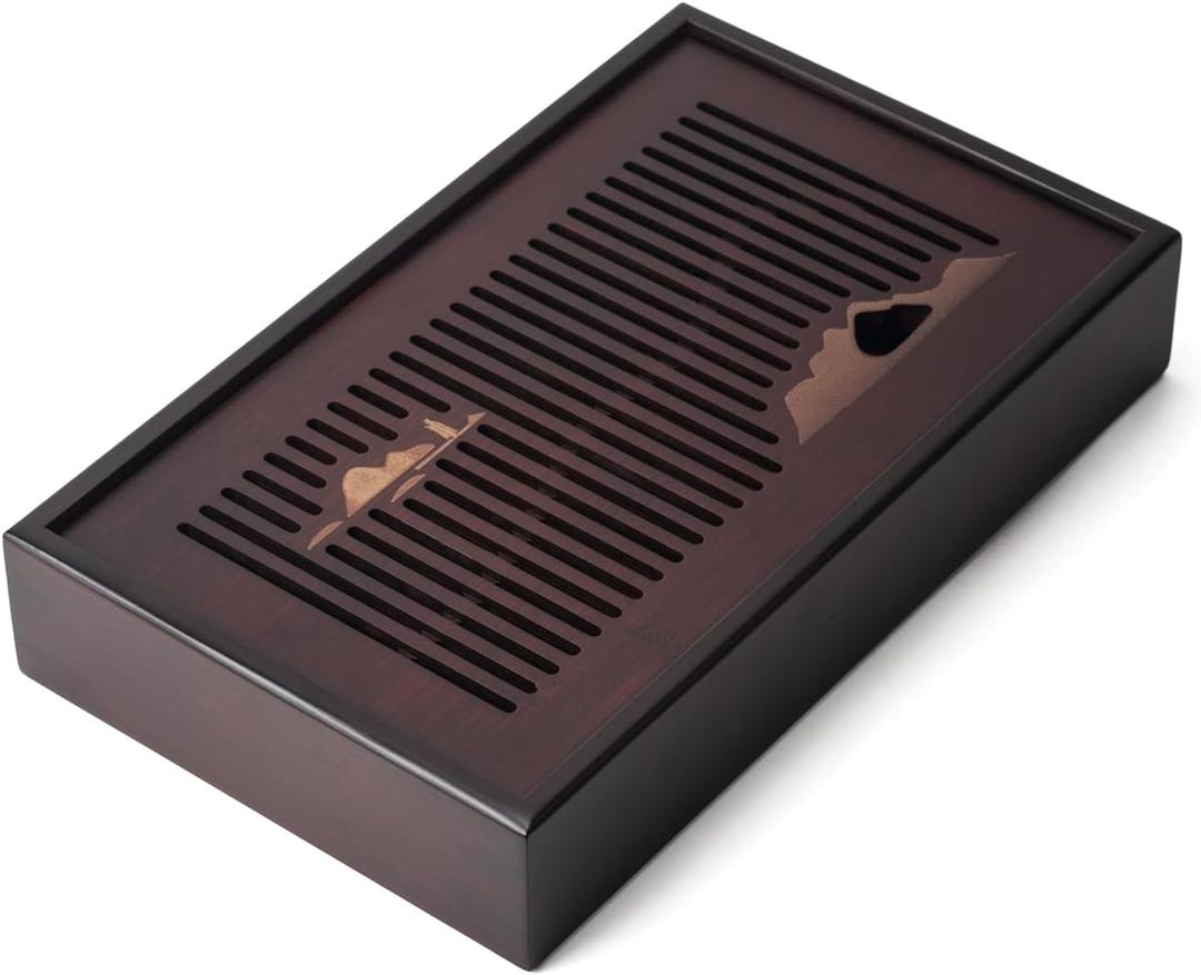 Bamboo Tea Tray Chinese Kungfu Serving Tray Gongfu Tea Table Box with Water Storage Kung Fu Tea Set Serving Tray 11.8 Inch