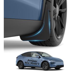 Tesla Model Y Juniper Accessories Mud Flaps 2025-2026 [ Protect Paint,No Drilling] OEM Upgrade Fixed Position: Sturdy PP; Hanging Position: TPV Rubber Plastic for Model Y Juniper (4 Pcs)