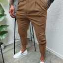 Runcati Mens Slim Fit Dress Pants Pleated Front Skinny Stretch Business Suit Trousers Classic Tapered Work Slacks (38, Brown)