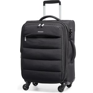 BAGSMART Carry On Luggage 22x14x9 Airline Approved, 20 Inch Soft Suitcase with Wheels, Lightweight Spinner Carry on Suitcase with PVC Wet/Dry Pockets for Short Trip, Black