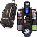 Fanwoli 100L Rolling Catchers Gear Bag - Large Baseball & Softball Duffle with 5 Fence Hooks, Locker-Style Organizer, Holds 8 Bats, Vented Shoe Zone - Essential Pro Edition