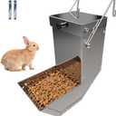 Rabbit Feeder - Small Animal Stainless Steel Gravity Feeding Trough with Lid, Outdoor Durable Cage Feeder Holds Several Days' Food (4 Inch/1.5Lbs)