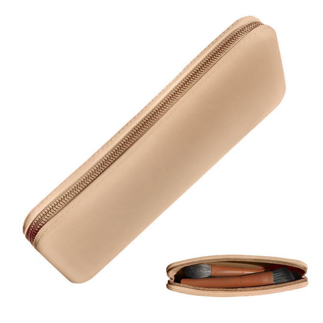silicone makeup brush holder travel case- A storage & makeup bag organizer for brush sets & makeup tools to protect make up accessories & bag, Khaki (7.8 * 3.15 * 1")