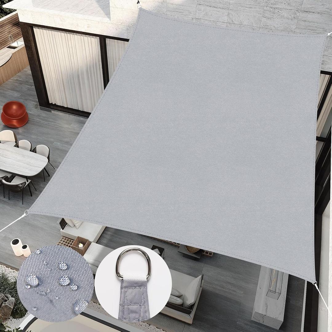 Upgrade 10'x13' Sun Shade Sail Rectangle Canopy, Water Resistant & UV Block Sunshade for Outdoor Patio Lawn Beach Garden Carport Backyard Deck Pergola, Light Grey