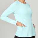 IUGA Rash Guard for Women UPF 50+ SPF UV Protection Long Sleeve Workout Tops with Pockets Dry Fit Hiking Swim Shirt (Small, Basic Shirts-pale Turquoise)