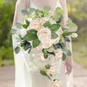 AmyHomie Artificial Flower Champagne Rose 25pcs Real Looking Fake Roses w/Stem for DIY Wedding Bouquets Centerpieces Arrangements Party Baby Shower Valentines Day Christmas Tree Decorations