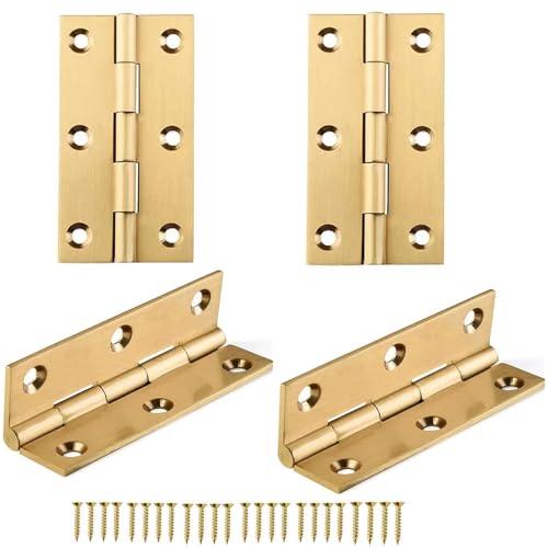 8 Pcs,Solid Brass Butt Hinge,High-end Brass Hinges Door Hinges,Folding Butt Hinges Furniture Cabinet Butt Hinges with Hinge Fixing Screws, Gold, 2.5 Inch
