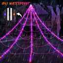 Spider Webs Halloween Decorations Outdoor 290 LED Halloween Spider Web Lights Decoration with 78.7" Large Spider & 3.53 oz Stretch Cobweb 23 Ft Giant Lighted Web with 8 Modes (Purple & Orange)