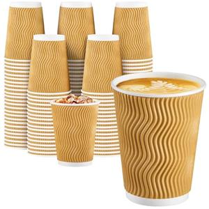 SIUQ Coffee Cups 12 oz 50 Pack, Insulated Ripple Wall Paper Cups 12 oz, Disposable Coffee Cups, Hot Beverage/Cold Drinking Cups for Office, Home, Party, Cafe, Picnic, Travel (Champagne)