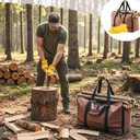 LemonRoad Firewood Log Carrier Bag Extra Large Waxed Canvas Tote Holder with Sheepskin Gloves for Hay Hauling Outdoor Camping, BBQ Barbecue
