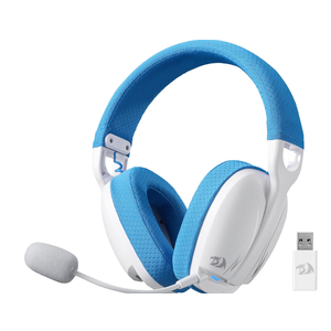 Redragon H878 3-Mode Wireless Blue Lighting Gaming Headset - Lightweight - 7.1 Surround Sound - 40MM Drivers - Detachable Microphone - Multi Platforms for PC, PS5/4/3, Switch, Mobile, White & Blue