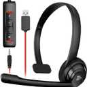 NUBWO HW02 USB Headset with Microphone Noise Cancelling &in-line Control, Ultra Comfort Computer Headset for Laptop pc, On-Ear Wired Office Call Center Headset for Boom Skype WebinarsBlack