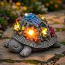 Solar Turtle Garden Outdoor Decor with Succulent & 7 LED Lights Outside Tortoise Statue Decor for Yard Patio Balcony & Backyard - Home House Decoration Art- Gift for Women Mom & Grandma
