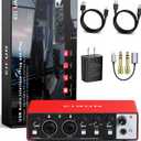 2x2 USB-C Audio Interface for PC/Mac Recording, 24-bit/192kHz, Dual TS/XLR Inputs, +48V Phantom Power, Studio/Podcast/Streaming(Matte Red)