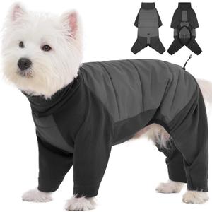 ROZKITCH Fleece Dog Coats for Medium Dogs, Warm Waterproof Pet Winter Coat, Fullbody Clothes Jumpsuit, Cold Weather Coat Pajamas, Four-Legged Snowsuit with Leash Hole Grey M