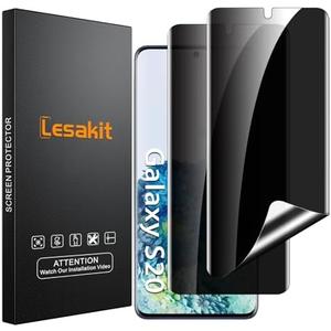 Lesakit 2 Pack Privacy Screen Protector for Samsung Galaxy S20 6.2 inch, Anti Spy TPU Flexible Screen Protector [Support Fingerprint ID], True 28°, High Sensitivity, Case Friendly