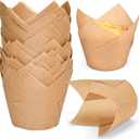 100pcs Extra Large Size Tulip Cupcake Liners for Baking Cups, Food Grade Parchment Paper Large Muffin Liners Holders, Greaseproof Cup cake Wrappers for Party, Christmas by Neyimqr (Natural)