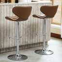 Roundhill Furniture Masaccio Cushioned Leatherette Upholstery Airlift Adjustable Swivel Barstool with Chrome Base, Set of 2, Caramel