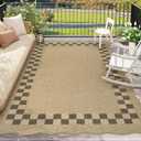 LIVEBOX Scalloped Easy Jute Checkered 8x10 Outdoor Rug, Washable Farmhouse Tan Rugs for Living Room Bedroom, Geometric Indoor Outdoor Non Slip Rug Dining Room Mat Carpet for Patio Backyard Home Decor