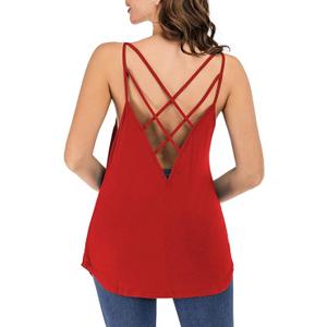 Women's Cute Criss Cross Back Tank Tops Loose Hollow Out Camisole Shirt (Large, Red)
